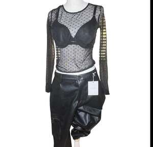 Mind Code Black Sheer Mesh Polka Dot Long Sleeve Top Womens Small Y2K